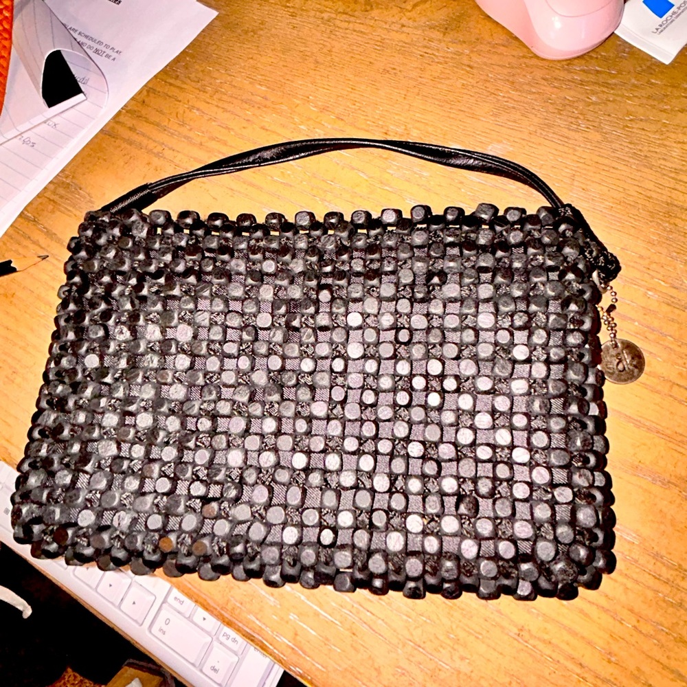 The Sak black beaded Montana wristlet
